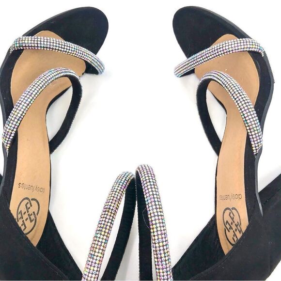 Daisy Fuentes RYATT Black Fabric Rhinestone Sparkle Heeled Sandals - Picture 10 of 16